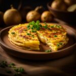 Sformato di patate dorato e cremoso servito su un piatto, decorato con prezzemolo fresco.