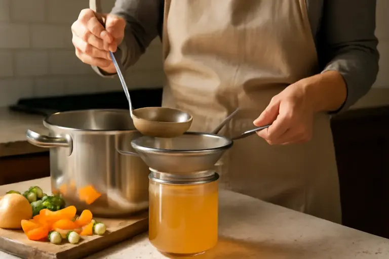 Brodo vegetale limpido: il passaggio fondamentale per eliminare le impurità senza perdere gusto